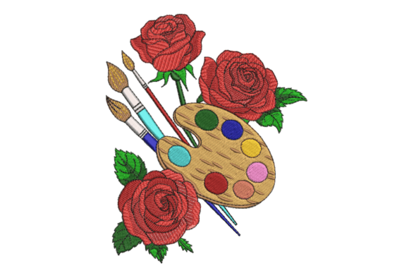 Artist Palette Roses: A Charming Embroidery Design