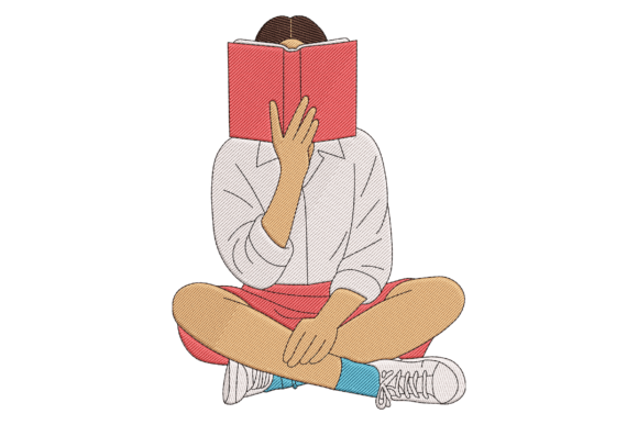 Book Lover Reading: A Charming Embroidery Design