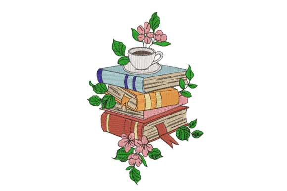 Books Coffee Floral: A Charming Embroidery Design