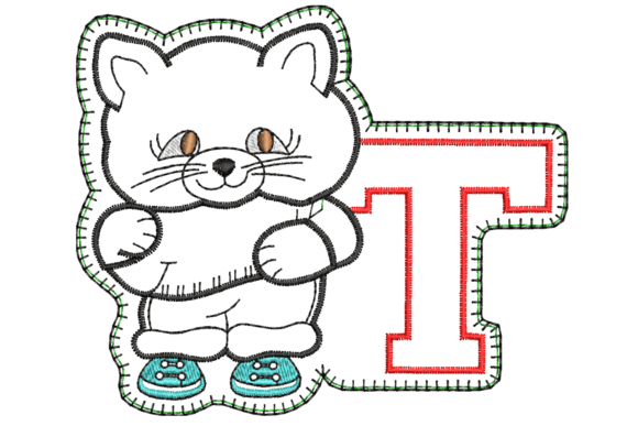Charming Cat with Letter “T” Embroidery Design