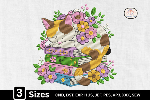 Charming Floral Sleeping Cat Embroidery