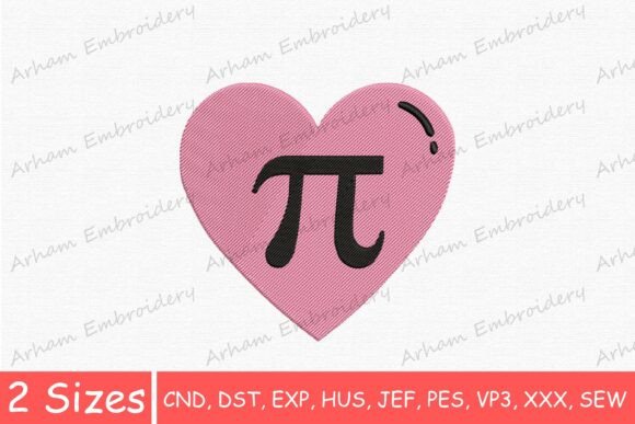 Math Lover Pi Heart: A Festive Embroidery Design