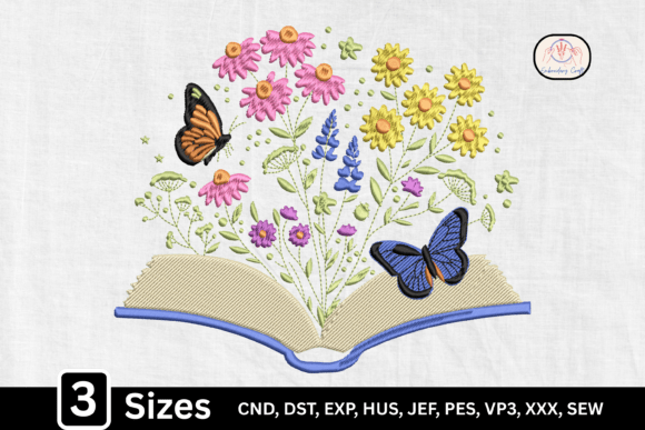 Wildflower Butterfly Book Lover Embroidery
